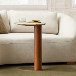 Alora Solid Wood & Marble C-Side Table (14")