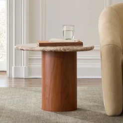 Alora Solid Wood & Marble Side Table (22")