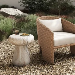 Alvarez Round Marble Outdoor Side Table (17")