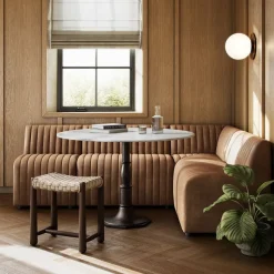 Anniina Channeled L- Shaped Leather Dining Banquette (92"–110")