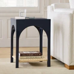 Archibald Lacquer & Rattan Side Table (16")
