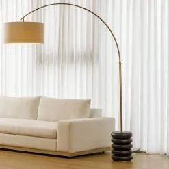 Ariel Stacked Arc Solid Oak Floor Lamp (63")