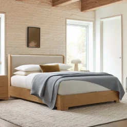 Ava Cerused Wood & Upholstered Bed