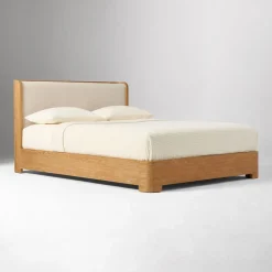 Ava Cerused Wood & Upholstered Bed