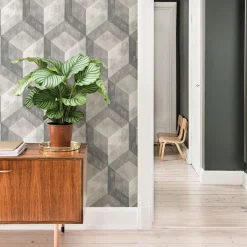 Bauhaus Distressed Wood Wallpaper