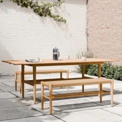 Baycrest Outdoor Teak Extendable Dining Table (84"–100") & Benches (46") Set