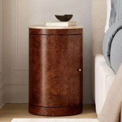 Beaux Travertine & Burl Wood Nightstand (14")