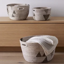 Black/White Graphic Woven Baskets (Set of 3)