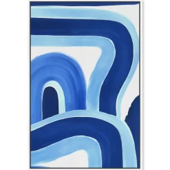 Blue Layered Curves Framed Canvas Wall Art