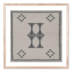 Blue Motif Twill Textile Art Framed Wall Art