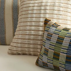 Blue Striped Plaid Outdoor Pillow Set