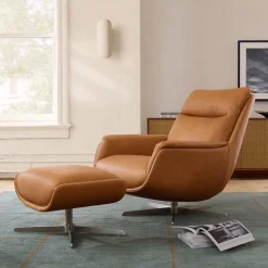 Bowden Leather Swivel Chair & Ottoman Set