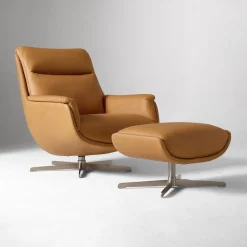 Bowden Leather Swivel Chair & Ottoman Set