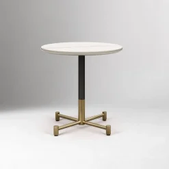 Branch Restaurant Round Dining Table - Porcelain w/ Protective Metal Bumper
