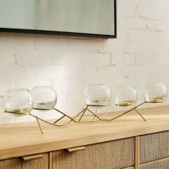 Brass & Glass Globe Votive Centerpiece