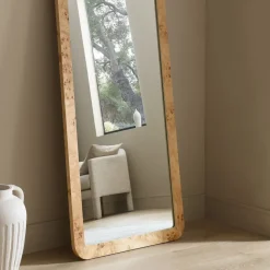 Burled Wood Floor Mirror