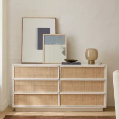 Callahan Solid Wood Rattan 6-Drawer Dresser (60")