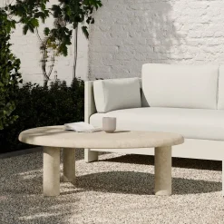 Cannellini Faux Travertine Outdoor Coffee Table (47")