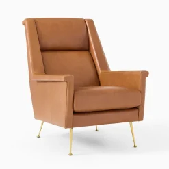 Carlo High-Back Leather Mid-Century Chair - Metal Legs