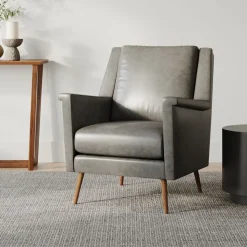 Carlo Leather Mid-Century Chair - Wood Legs