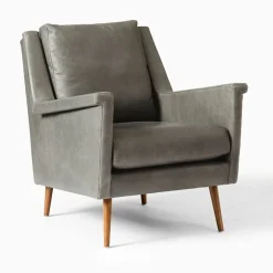 Carlo Leather Mid-Century Chair - Wood Legs