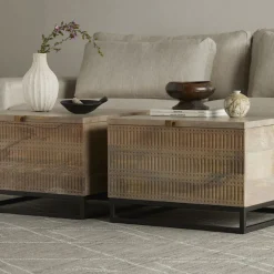 Carved Mango Wood Storage Coffee Table (24")