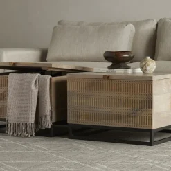 Carved Mango Wood Storage Coffee Table (24")
