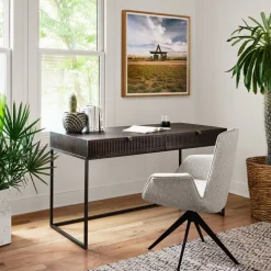 Carved Mango Wood Writing Desk (56")