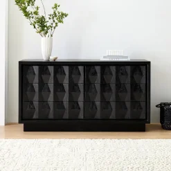 Carved Pattern Solid Wood 6-Drawer Dresser (62")