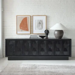 Carved Pattern Solid Wood Media Console (60"–80")