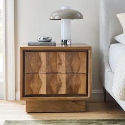 Carved Pattern Solid Wood Nightstand (26")