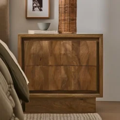 Carved Pattern Solid Wood Nightstand (26")