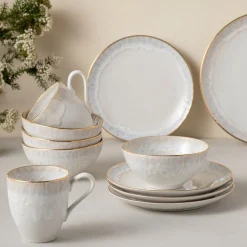 Casafina Taormina Stoneware Gold-Rimmed Cereal Bowls (Set of 4)
