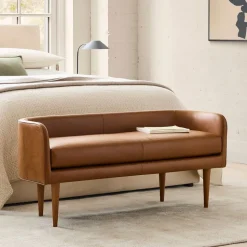 Celine Leather Bench - Wood Legs