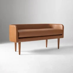 Celine Leather Bench - Wood Legs