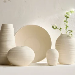 Ceramic Fluted Vases & Centerpiece Bowl