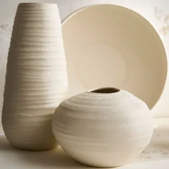 Ceramic Fluted Vases & Centerpiece Bowl