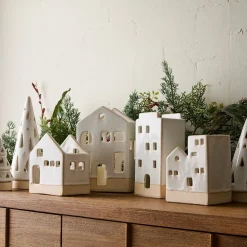 Ceramic Tree & Village Tealight Candleholders