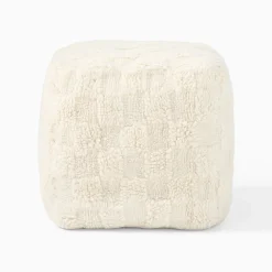 Checkerboard Shag Pouf