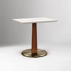Claire Restaurant Dining Table - Porcelain w/ Protective Metal Bumper - Rectangle