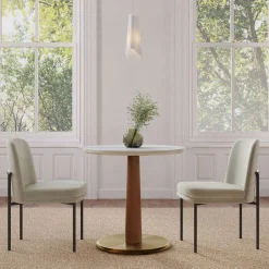 Claire Restaurant Dining Table - Porcelain w/ Protective Metal Bumper - Round