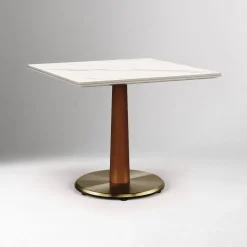 Claire Restaurant Dining Table - Porcelain w/ Protective Metal Bumper - Square