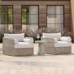 Coastal Wicker Outdoor Swivel Chair