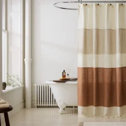 Colorblocked European Flax Linen Shower Curtain