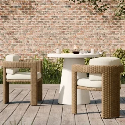Concrete Pedestal Outdoor Dining Table (32"–60") & Westport Barrel Dining Chairs Set