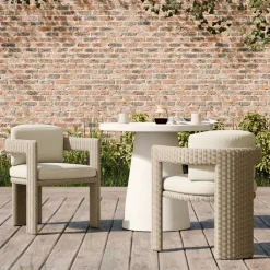Concrete Pedestal Outdoor Dining Table (32"–60") & Westport Barrel Dining Chairs Set