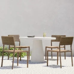Concrete Pedestal Outdoor Round Dining Table (32"–60") & Westport Stacking Side Dining Chairs Set