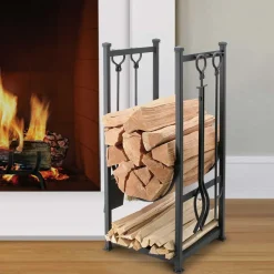 Contemporary Fireplace Log Holder & Tool Duo