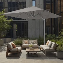 Contract Grade 10' Square Cantilever Outdoor Patio Umbrella - Rustproof Aluminum Frame with Base