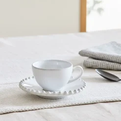 Costa Nova Pearl White Stoneware Coffee Cup & Saucers (Set of 4)